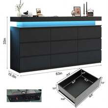 9 Drawer Dresser With USB Powered LED Light, Modern Chest Of Drawers For Closet, 63" Wide Drawer Organizer Cabinet For Bedroom, Living Room, Entryway, Hallway - 查看 3
