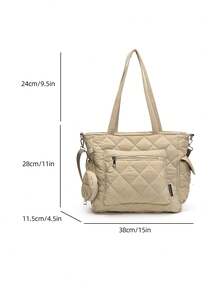 Túi xách công sở dáng suông, dung tích lớn, màu trơn, có ngăn đựng tiền xu, kiểu dáng Hàn Quốc, nhiều ngăn, dành cho sinh viên đại học, túi đeo chéo nữ thường ngày. - Màu Khaki - Xem 7