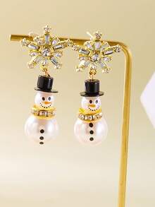 زوج من أقراط النساء ذات تصميم قلادة الثلج والخرز المرصع بالزركونيا البلورية، ديكور عيد الميلاد الأنيق، هدية مثالية لزوجة، صديقة، عائلة، أم، أخت