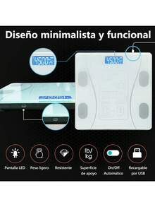 Báscula Electrónica Bluetooth, Digital e Inteligente, Para Medir Peso, Grasa Corporal y Muscular, Recargable Via USB, de Vidrio Templado (Color Negro) - Blanco - Ver 7