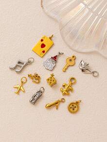 1 件不锈钢时尚多元素音符桃花A舞鞋骰子火蜡烛飞机圣诞老人吊坠，电镀 18K 金，适合 DIY 项链、手链、耳环、钥匙扣、包链、蕾丝扣、女士珠宝配饰、DIY 护身符配饰，可作为精美吊坠佩戴以展现魅力，并作为礼物送给妻子、母亲和女朋友。女士珠宝。 - 彩色 - 查看 3