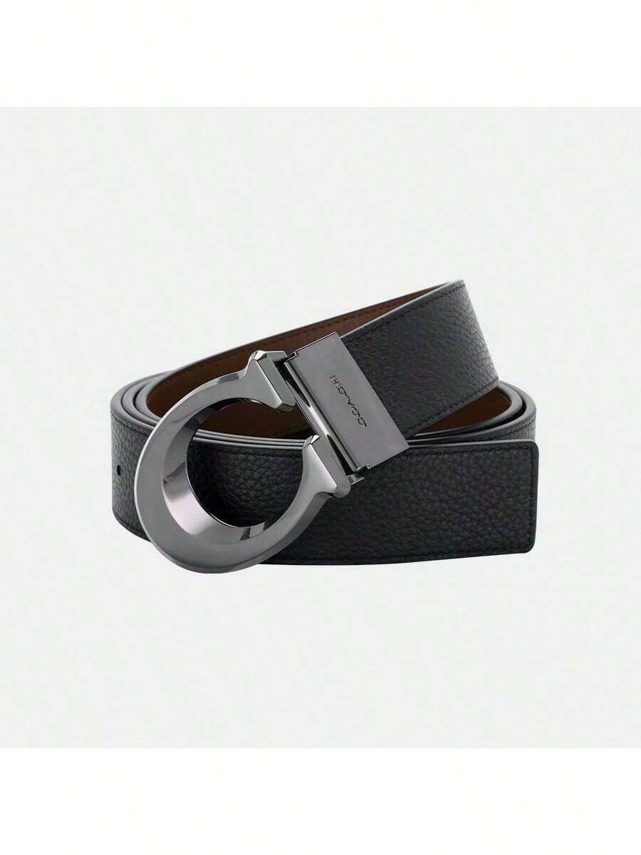 Coach 1pc Unisex 38mm Adjustable C-Shape Buckle Logo Belt, Black/Dark Saddle Brown CQ013 QBLVW - Black - View 1