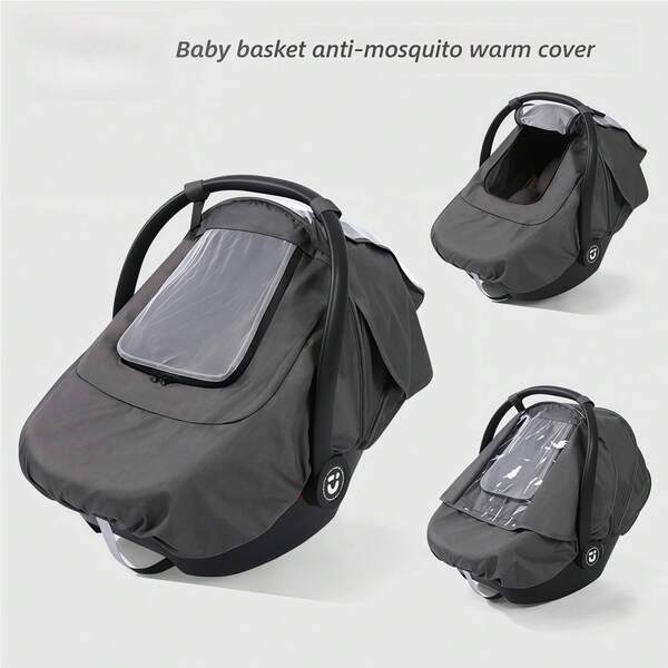 3-In-1 Baby Carrier Cover, Infant Basket Mosquito Net, Windproof & Rainproof Cover, Safety Car Seat Sunshade