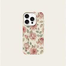 1pc Vintage Art Style Soft Pink Rose Floral TPU Phone Case Compatible With IPhone// - White - View 5