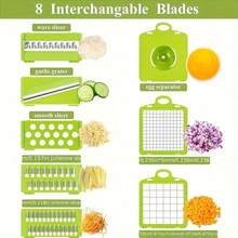 [Vegetable Slicer] 16-In-1 Vegetable Chopper, Professional Onion Chopper, Multi-Functional Food Chopper, Kitchen Vegetable Slicer And Dicer, Vegetable Chopper With 8 Blades, Carrot Chopper With Container Father Gift - White and Green - View 2