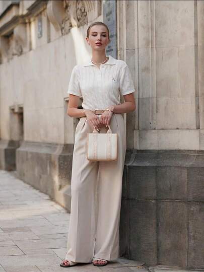 ORNATELLA Solid Color Elegant & Modern Straight-Leg Suit Pants, Suitable For Vacation, New Year's