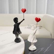 1 Piece Of Love Balloon Girl Statue Ornament, Resin Christmas Desktop Decoration Table, Shelf Decoration, Wedding Party Gift Statue Ornament.