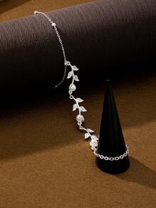 1 件时尚简约珍珠镶嵌叶链指节手链，适合女士，尺寸优先，珠子数量不重要 - 銀色 - 查看 6