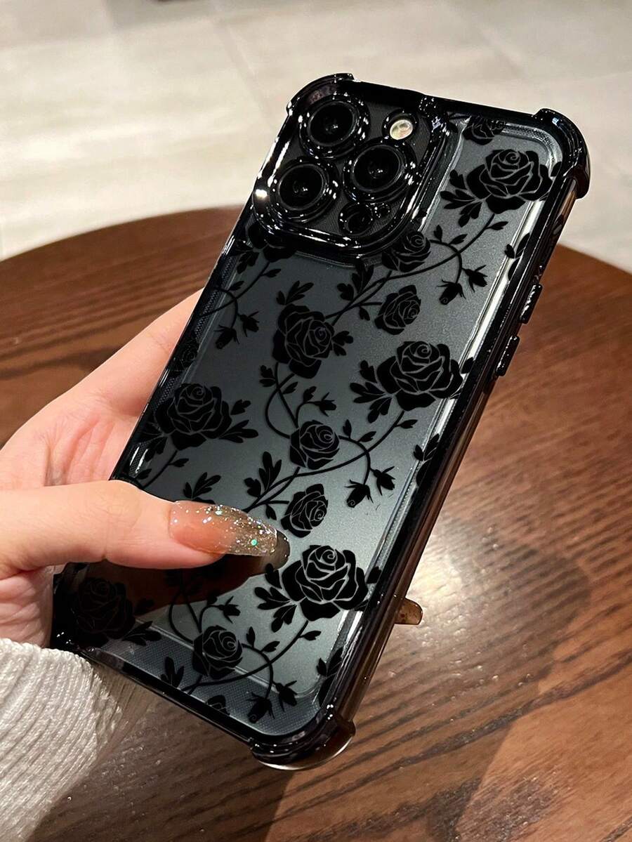 1 pieza Nueva funda de protección para iPhone compatible con iPhone 16 Prmax Promax / 16 Pro / 16/13/12 Promax11, 15 Promax, 14 Promax con diseño de rosas y globos para el Día de San Valentín, de TPU transparente con baño de plata