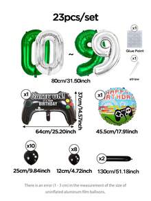 Bộ 23 bóng trang trí tiệc sinh nhật theo chủ đề trò chơi, bóng bay lá bạc/xanh lá cây 32 inch số 0-9, bóng bay hình tay cầm chơi game, bóng bay tròn khẩu hiệu "Chúc mừng sinh nhật" 18 inch, bóng bay cao su đen 10 inch và 5 inch, hoàn hảo cho trang trí sinh nhật nam - Nhiều màu - Xem 3