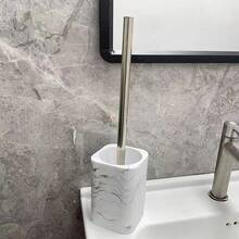 快速且易于使用天然米色砂岩和白色大理石状方形砂岩方形马桶刷架 - 白色 - 查看 7