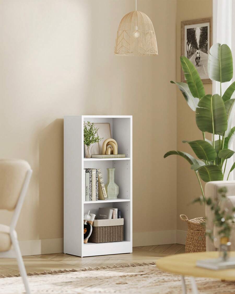 Libreria a 3 Scomparti con Ripiani Regolabili, Scaffale Porta Libri e Documenti per Soggiorno, Camera da Letto, Cameretta e Ufficio, 40 x 24 x 93 cm, Bianco - Bianco - Visualizzare 1
