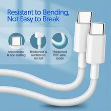 1/2/5pcs USB-C To Type-C 60W Fast Charging Cable, 3.3FT/100cm Length, Compatible With IPhone 17/16/15 Series, S25/S24, / - White - View 7