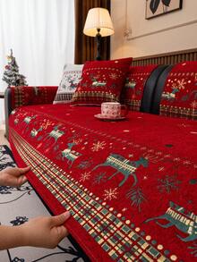 1 件四季沙发垫套，现代简约圣诞装饰沙发座椅保护套，防尘可洗沙发套，红色清新时尚柔软防褪色宠物友好型套，可调节，适用于转角沙发、卧室、办公室、客厅家具