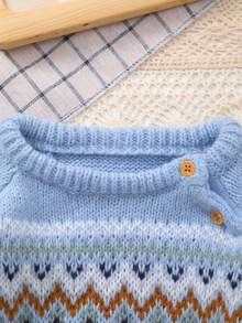 Infant Wave Pattern Solid Color Knit Pullover Sweater - Blue - View 3