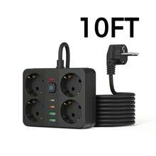 Hàng mới về Thu/Đông 2025 - 1 ổ cắm điện chống sét lan truyền có cổng USB, ổ cắm điện có bảo vệ quá tải, 4 ổ cắm AC, 2 cổng USB-A và 2 cổng USB-C, dây nối dài 5FT/10FT, dùng cho gia đình, văn phòng, đầu giường, du lịch, đen trắng - Phích cắm loại F của EU (220-240V) - Xem 15