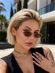 1副菱形金属时尚眼镜，Y2K复古个性百搭女士时尚眼镜，适合日常佩戴、度假和旅行 - 茶色 - 查看 3