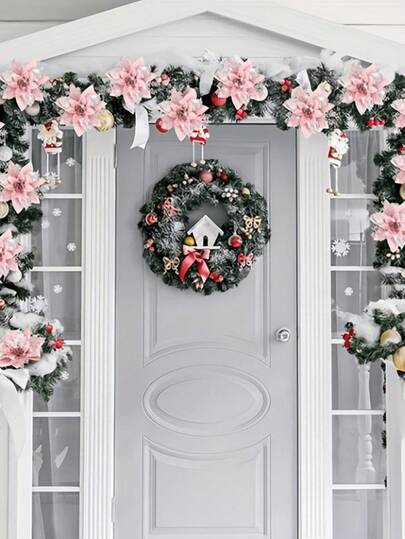 24 piezas/12 piezas - El árbol de Navidad está decorado con 5.7 pulgadas de Flor de Pascua rosa, material de plástico, sin plumas, decoración navideña reutilizable, que generalmente es adecuada para la decoración navideña. Decoración del hogar, decoraciones navideñas, decoración de la habitación, adecuada para la decoración del árbol de Navidad