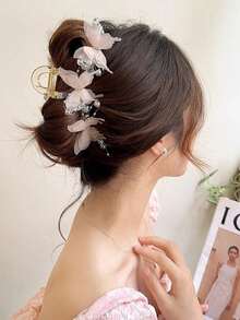 1 pieza Clip de pelo grande con lazo y perlas falsas de color blanco para peinados recogidos, accesorios de pelo para mujer para vacaciones y atuendos de mujer