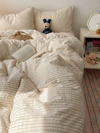 3pcs 100% Polyester Vintage Striped Print Duvet Cover Set, 2 Pillow Shams + 1 Duvet Cover (No Bed Sheet)