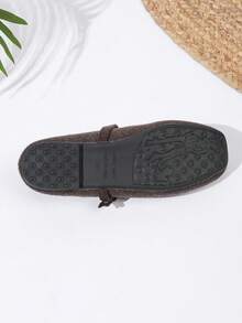 Graue flauschige Mary Jane Schuhe für Frauen, neuer koreanischer Stil französische Flache Schuhe mit Thermofutter, warm und bequem für Herbst/Winter - Kaffeefarbe - Übersicht 4