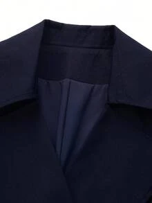 女款海军蓝系带风衣，瀑布领，长袖，采用常规无弹力机织面料 - 寶藍色 - 查看 8