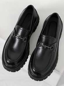 男鞋，厚底青少年时尚运动鞋，一脚蹬乐福鞋，英伦风格鞋，商务休闲工作日常步行鞋，男士鞋类正式/商务正式婚礼配饰 - 黑色 - 查看 18