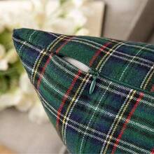 1pc Green Plaid Throw Pillow Cover, Home Sofa Decor Cushion Cover, Holiday Pillow Case - Green - View 7