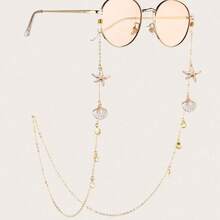 1pc Metal Pearl Scallop Starfish Eyeglasses Chain, Suitable For Women's Travel & Holiday Sunglasses Decorative Chain, Stainless Steel Jewelry - Gold - View 10