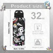 Official Tokidoki Unicorno 32oz Insulated Water Bottle With Straw, Stainless Steel Metal Vacuum Thermo Water Flask, Leak-Proof Double-Wall Vacuum Tumbler Cup Coffee Mugs For Gym Travel Work Shopping - 黑與白 - 查看 2
