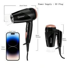 1pc Foldable Hair Dryer With EU Plug, Portable Home Use Cold & Hot Air Blower - EU C Type Plug(220-240V) - View 2