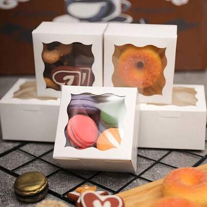 5pcs/10pcs Cookie Boxes, Mini Cake Boxes, Biscuit Boxes, Cinnamon Roll & Candy Boxes, Chocolate & Truffle Boxes, Birthday Party Transparent Gift Boxes, Wedding Party Packaging Boxes, Pastry Packaging Boxes, Cookie Boxes