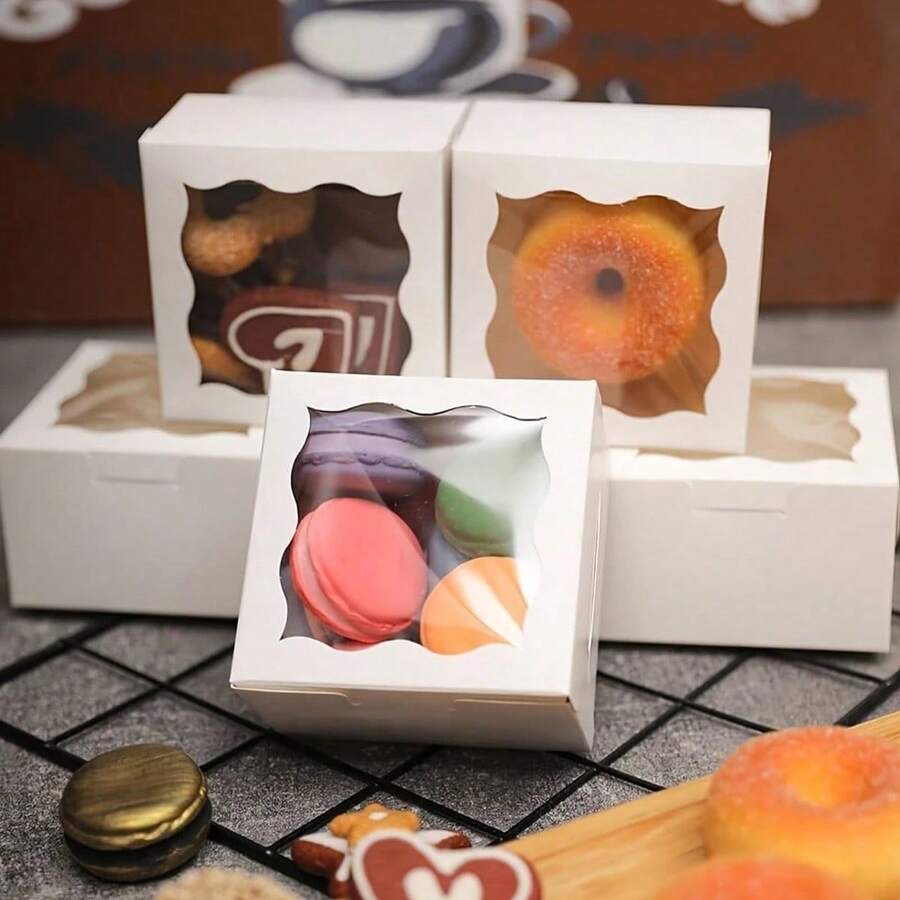 5pcs/10pcs Cookie Boxes, Mini Cake Boxes, Biscuit Boxes, Cinnamon Roll & Candy Boxes, Chocolate & Truffle Boxes, Birthday Party Transparent Gift Boxes, Wedding Party Packaging Boxes, Pastry Packaging Boxes, Cookie Boxes - Multicolor - View 1