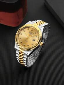 RICECGO 1 Classic Men's Business Quartz Watch, Featuring Dual-Tone Gold & Silver Design, Stainless Steel Strap, And Sophisticated Dual Date Display, Ideal For Holiday Gifts And Daily Wear. - Multicolor - View 3