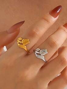 1pc Stainless Steel Minimalist Floral Tulip Design Ring, Suitable For Women's Daily Wear