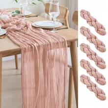 Camino de mesa de gasa navideño de 10 pies, 5 paquetes de 35x120 pulgadas, camino de mesa de gasa para recepción de bodas, fiesta de cumpleaños bohemia, decoración de mesa rústica y romántica para bodas - Multicolor - Ver 17
