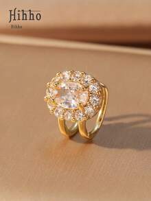 Hihho 1 قطعة أنيقة من المجوهرات النحاسية متعددة الطبقات على شكل حرف C مرصعة بالزركونيا المكعبة، أقراط حلقية مربعة مرصعة بالكامل بالزركونيا، مجوهرات عصرية للنساء