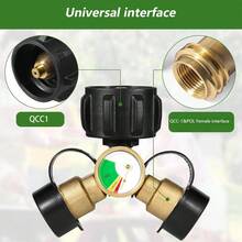 Divisor de tanque de propano de 2 vías con manómetro - Adaptador en Y de latón y válvula de cierre para estufas de camping, parrillas de barbacoa, calentadores y quemadores de gas