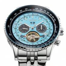 JARAGAR 1pc Fashion Sports Automatic Mechanical Watch For Men Luminous Hands Multifunctional Small Dials Stainless Steel Strap Business Casual Men Watches Gifts With Box - Blue - View 4