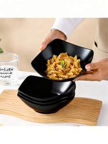 2pcs/4pcs/6pcs/8pcs/10pcs White Salad Bowls And Plates Set, Reusable PP Plastic Bowls And Plates, Suitable For Cold Dishes, Cooked Food, Desserts, Party Food, Stackable Storage, Suitable For Family Gatherings, Hotels, Microwave , Outdoor RV/Camping Picnic Parties, Lightweight Portable, Reusable, Foldable, Summer Wedding Tableware - Black - View 9