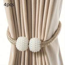 4 Pieces Of Magnetic Curtain Straps, Equipped With Imitation Pearl Beads, Curtain Fasteners, And Rope Straps, Curtain Hardware, Home Decoration, Fashionable Curtains, Elegant Straps, Smooth Surface, Durable Fabric, Bead Decoration Straps, Interior Designer, Fashionable Homeowner - vàng óng ánh - Xem 5