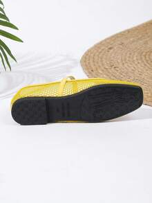 Women's Mesh Ballet Flats, Breathable Casual Square Toe, Fashionable Comfortable Soft Bottom Flat Shoes - Yellow - View 8