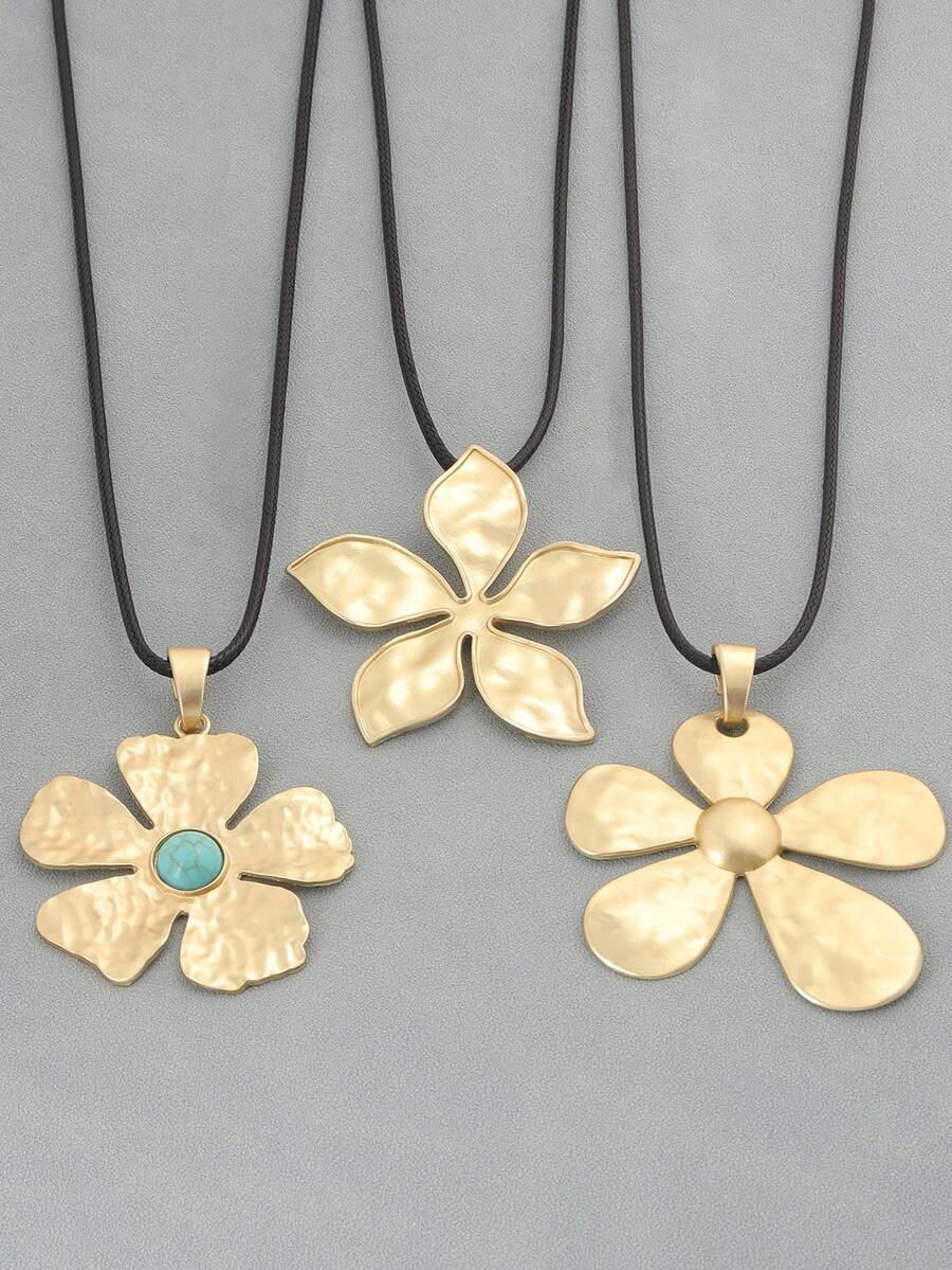 1 PC Fashionable Sunflower Patterned Boho Matte Gold Color Pendant On Long Adjustable Wax Cord Chain Necklace Suitable For Ladies Daily Wear, Couple Jewellery Chic Gift
