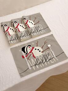 1 pièce/4 pièces/6 pièces/60 pièces Sets de table en lin bonhomme de neige de Noël, sets de table d'hiver de Noël, Joyeux Noël, convient pour la maison, le restaurant, la décoration de table à manger, articles ménagers