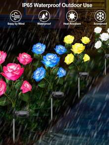 太阳能花园灯适用于户外庭院装饰，太阳能红玫瑰花灯 LED 防水灯适用于小路露台走道草坪，墓地装饰用于墓地照明圣诞装饰灯花园圣诞装饰 - 彩色 - 查看 4