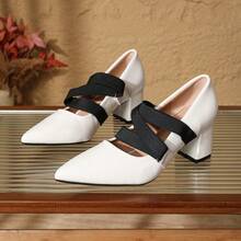 渐变色，欧式风格，原装单品，加大码 44 43，柔软漆皮，粗跟，高跟，尖头，女士一脚蹬高跟鞋，黑色和红色 - 白色 - 查看 6