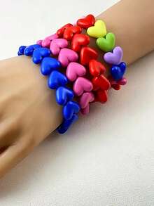1 pieza Brazalete elástico con forma de corazón de acrílico de moda para mujeres, adecuado para uso diario y como regalo del Día de San Valentín