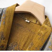 Men's Long Sleeve Robe, Lightweight Jacquard Weave 100% Cotton Bathrobe With Sash, Elegant Chinese Style For Spring & Summer