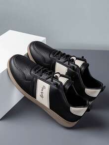 Zapatillas deportivas de moda lisas con rayas para hombre,Zapatos planos casuales para todas las estaciones para hombres,Mocasines ligeros con suela blanda,con puntera redonda y cordones,zapatos cómodos y de ocio con estilo retro,Zapatillas de tenis para hombre de color liso,Zapatillas de entrenamiento minimalistas, Adecuado para viajes diarios, deportes al aire libre, oficin - Negro - Ver 7