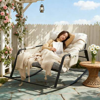 Wintline Double Rocking Chair,Outdoor Chairs,Lounge Chair Indoor,Double Rocking Chair With Padded Cushion,Oversized Chair,Modern Armrests Rocking Chair For Garden/ Lawn/Living Room/Bedroom